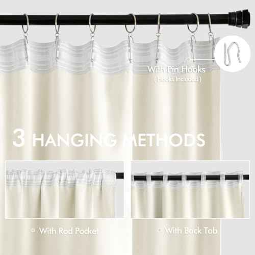 Cream Back Tab Blackout Curtains 52x90 Inch Long 2 Panels Set (2 Count)