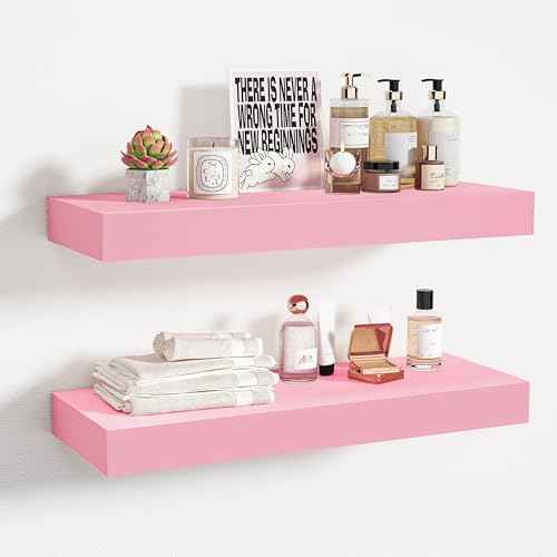 Pink Floating Shelves for Wall (2 Count)