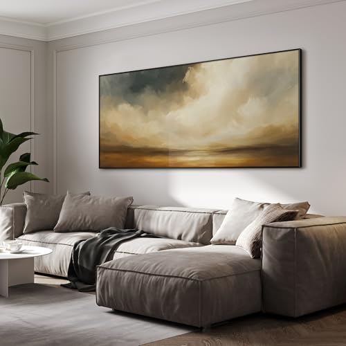 36"x72" Extra Large Framed Wall Art Golden Horizon Dramatic Abstract Landscape Illustration for Home Living Room Bedroom Decor