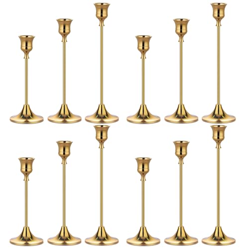 Metal Candle Holders for Candlesticks Taper Candlestick Holders Set Vintage Decorative Centerpiece Candelabra Tall Candle Stands (12 Count)