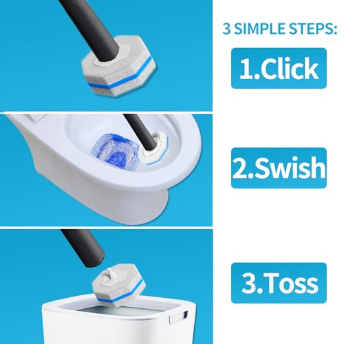 Disposable Toilet Brush with 50 Cleaner Refills Pads