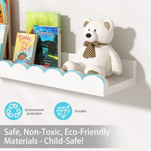White Scalloped Nursery Shelves for Wall (4 Count)