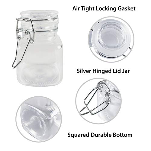 3 1 4" Square Glass 3oz Jar with Hinge Glass Lid for Home Kitchen (4 Count)