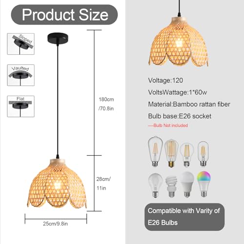 3 Pack Bamboo Pendant Light Mini Rattan Chandelier (3 Count)