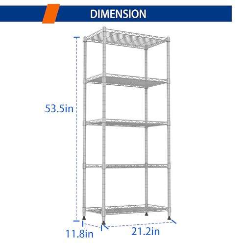 5 Wire Shelving Metal Storage Rack Adjustable Shelves