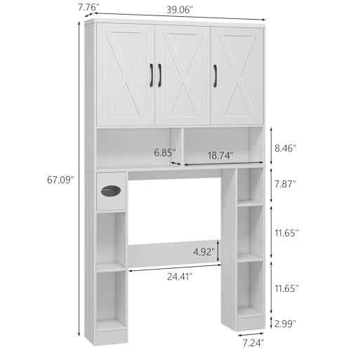 Over The Toilet Storage Cabinet with 3 Barn Doors.White