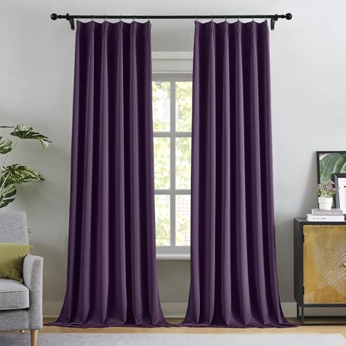 Royal Purple Pleated Long Curtain Drapes 120 Inches Long