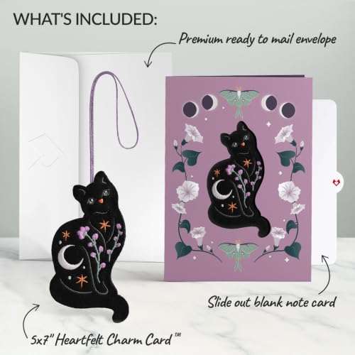 Mystic Black Cat Halloween Card with Removable Felt Keepsake