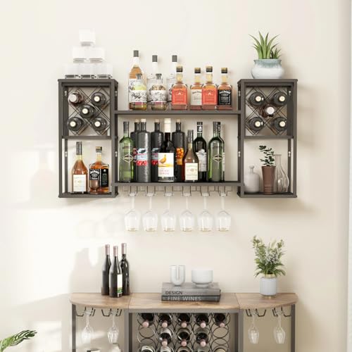 Wall Mounted Wine Rack with Glass Holder for Home Bar Storage