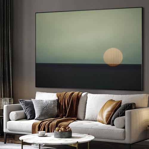 36"x46" Extra Large Framed Wall Art Minimalist Seascape Sunset with Golden Sun on Horizon for Home Living Room Bedroom