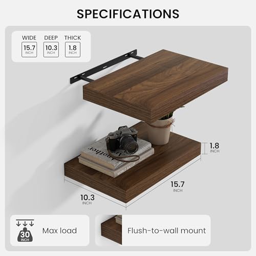 Floating Shelves 15.7" W x 10.3" D Walnut Set of 2 (2 Count)
