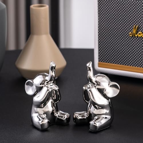 Pair of Small Silver Elephant Figurines (2 Count)