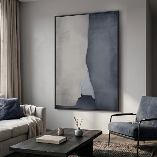 Extra Large Framed Blue Abstract Wall Art for Living Room