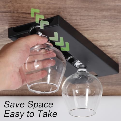 Wine Glass Holder Stemware Rack Hanger Under Cabinet or Counter for Bar (4 Count)
