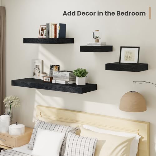16 x 12 Deep Floating Shelves Wall Mounted Set of 2 Black (2 Count)