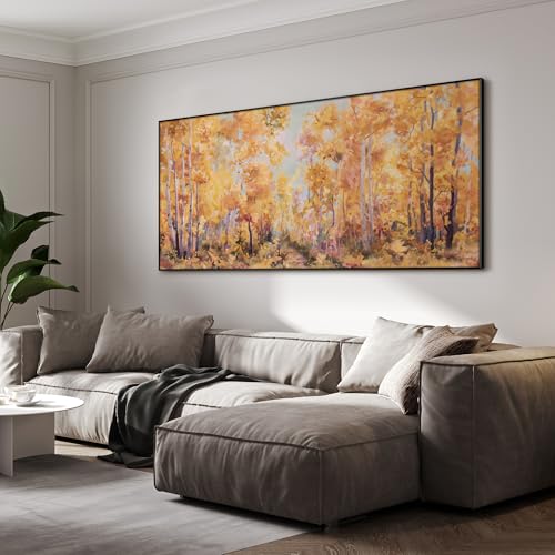 24"x46" Extra Large Framed Wall Art Golden Autumn Forest Path with Vibrant Foliage for Home Living Room Bedroom Decor