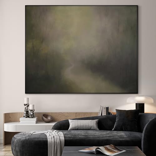46"x60" Extra Large Framed Wall Art Muted Forest Path Soft Misty Woodland Scene Illustration for Home Living Room Bedroom Decor