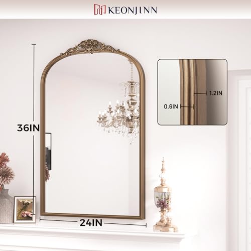 24x36 Gold Vintage Arched Mirror for Wall