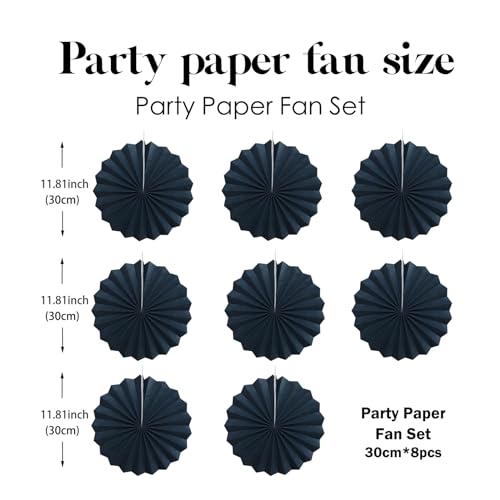 Black Party Decorations 12in Hanging Paper Fans