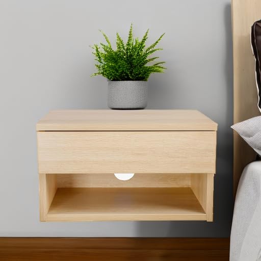 Jackson Wall Mounted Floating Bedroom Nightstand with Storage Drawer and Modern Open Shelf Cubby