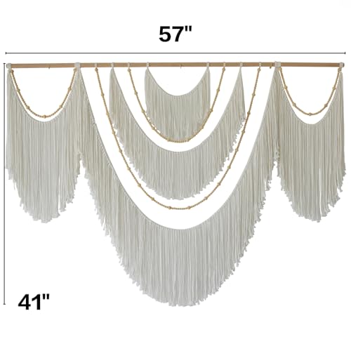 Macrame Wall Hanging Boho Yarn Art Tassel Beaded Handmade Decor 57"W*41"L