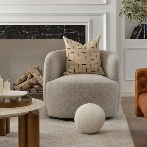 34" W Boucle Swivel Barrel Chair with Toss Pillow