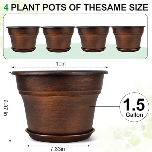 10 Inch Planters Plant Pots Indoor Outdoor (4 Count)