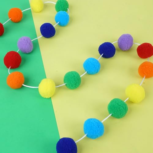 2pk Rainbow Color Pom Pom Garland 13FT Colorful Large Felt Ball Garland for Mantle (26 Foot)
