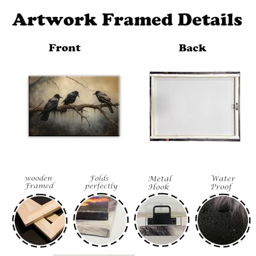 Halloween Decor Vintage Crow Wall Art Retro Art Poster Creepy Raven Picture Print Horrid Cemetery Painting Artwork Home Wall Decor