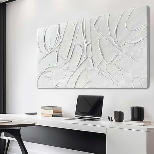 Home Decor White Abstract Wall Decor Maximalist Artwork Textured Canvas Wall Art Pictures for Living Room Bedroom Home Office Decor 24"x48"