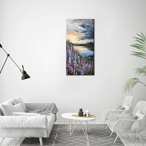 Beautiful Colorful Grassland by Riverbank Landscape Wall Art Decor Artwork for Bedroom
