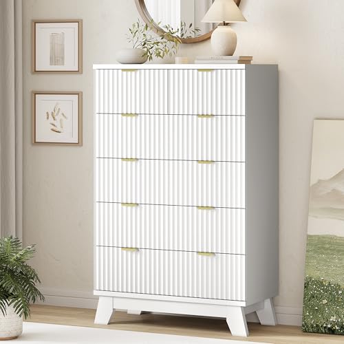 Fluted Dresser for Bedroom with 6 Drawers