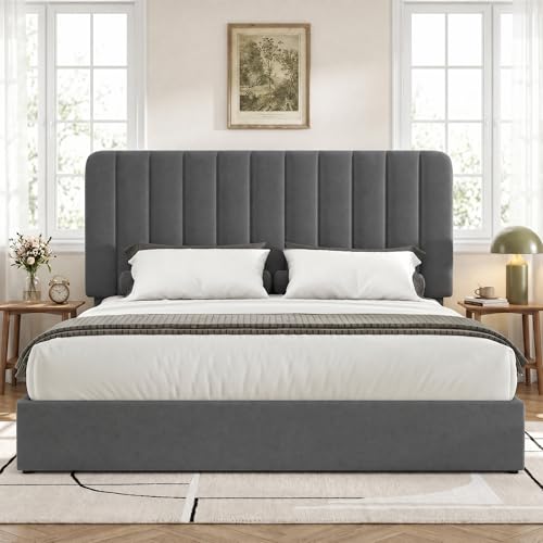 Queen Size Upholstered Bed Frame with 4 Drawers and Headboard