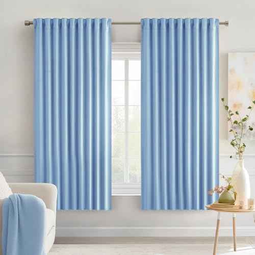 Sky Blue Back Tab Blackout Curtains 52x63 Inches Long 2 Panels Set (2 Count)