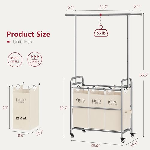 Laundry Hamper with Hanging Rack