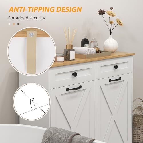 Tilt Out Laundry Hamper Cabinet with 2 Removable Baskets
