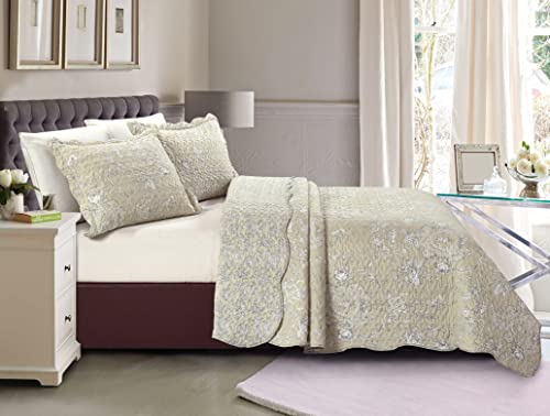 Classic Grey Floral Toile in Beige Background (3 Count)