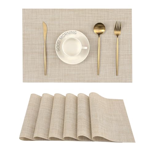 Woven Vinyl Beige Placemats Set of 6 (6 Count)