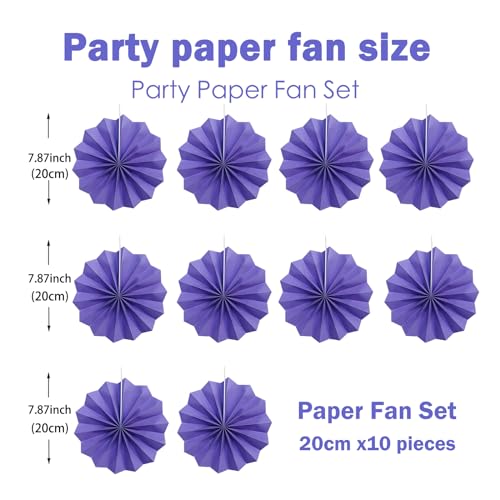 Purple Party Decorations 8in Purple Hanging Paper Fan Set DIY 10Pcs (10 Count)