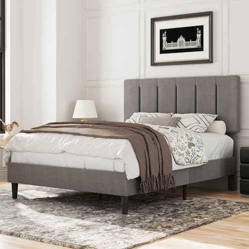 Queen Size Bed Frame with Upholstered Headboard