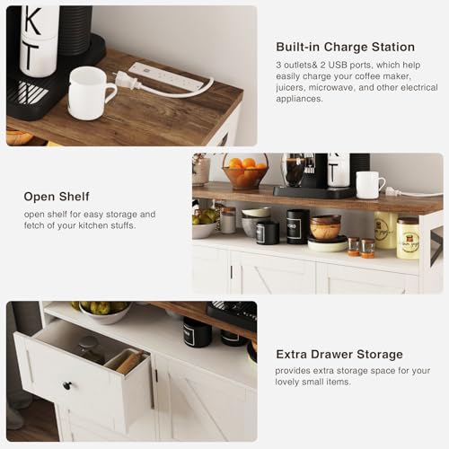 Farmhouse Buffet Cabinet with Drawers & Open Shelf