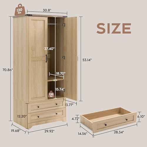 Wooden Armoire Wardrobe Closet with Drawers (2 Count)