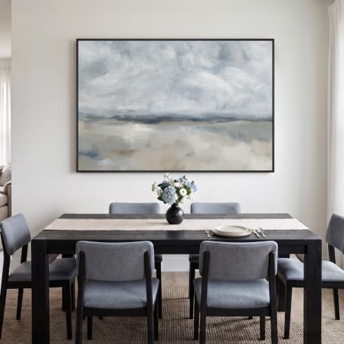 Extra Large Framed Neutral Blue Gray Abstract Wall Art