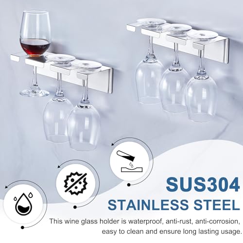 Wine Glass Holder Wine Glass Drying Rack Metal Hanging Stemware Rack Wall Mounted Adhesive Hanging Wine Glass Organizer Stemware Holder for Bar Restaurant Kitchen 2 Pack