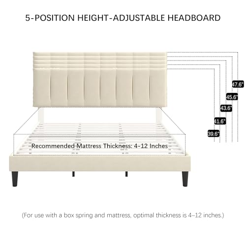 King Size Bed Frame with Upholstered Headboard