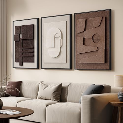 Large 3D Textured Framed Neutral Abstract Wall Art Set (3 Count)