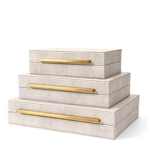 BAALTTO RUNYAO Kingflux Faux Ivory Shagreen Leather Set of 3 Pcs Decorative Boxes