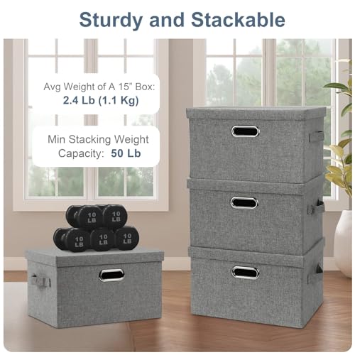 Medium 15" 21 Quart Collapsible Stackable Storage Bins with Lids