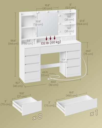 43.3 Inch Vanity Desk with Mirror and Lights