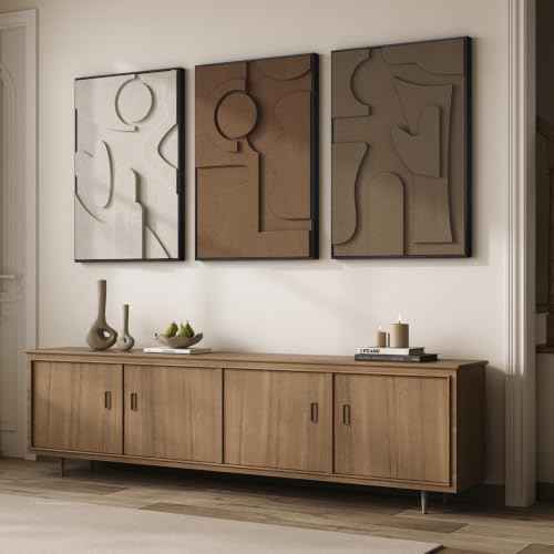 Large 3D Textured Framed Neutral Abstract Wall Art for Living Room (3 Count)